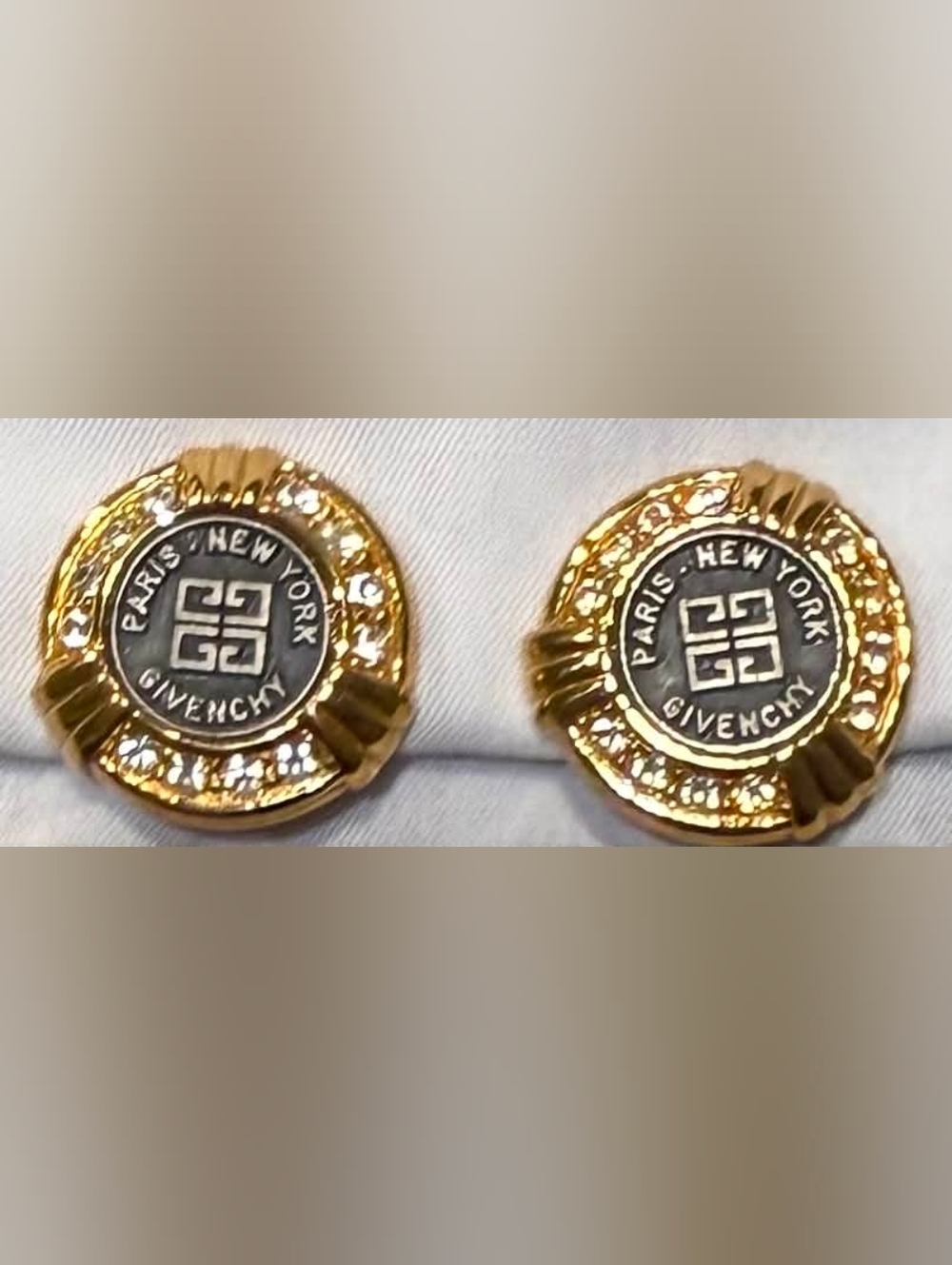 Givenchy Vintage Clip On Gold Round Logo Coin Earrings